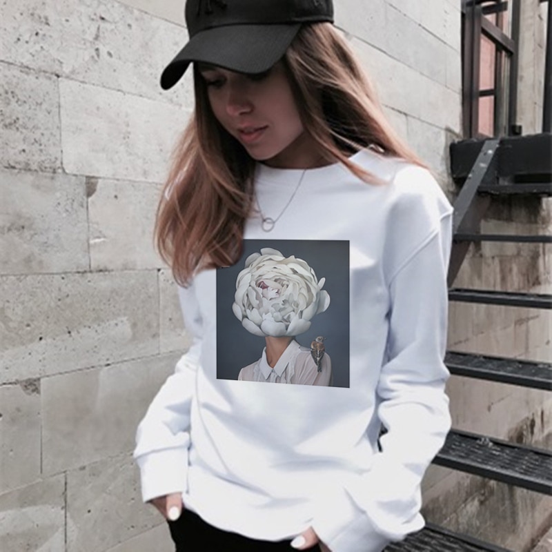 White Harajuku Women's Sweatshirt in Print