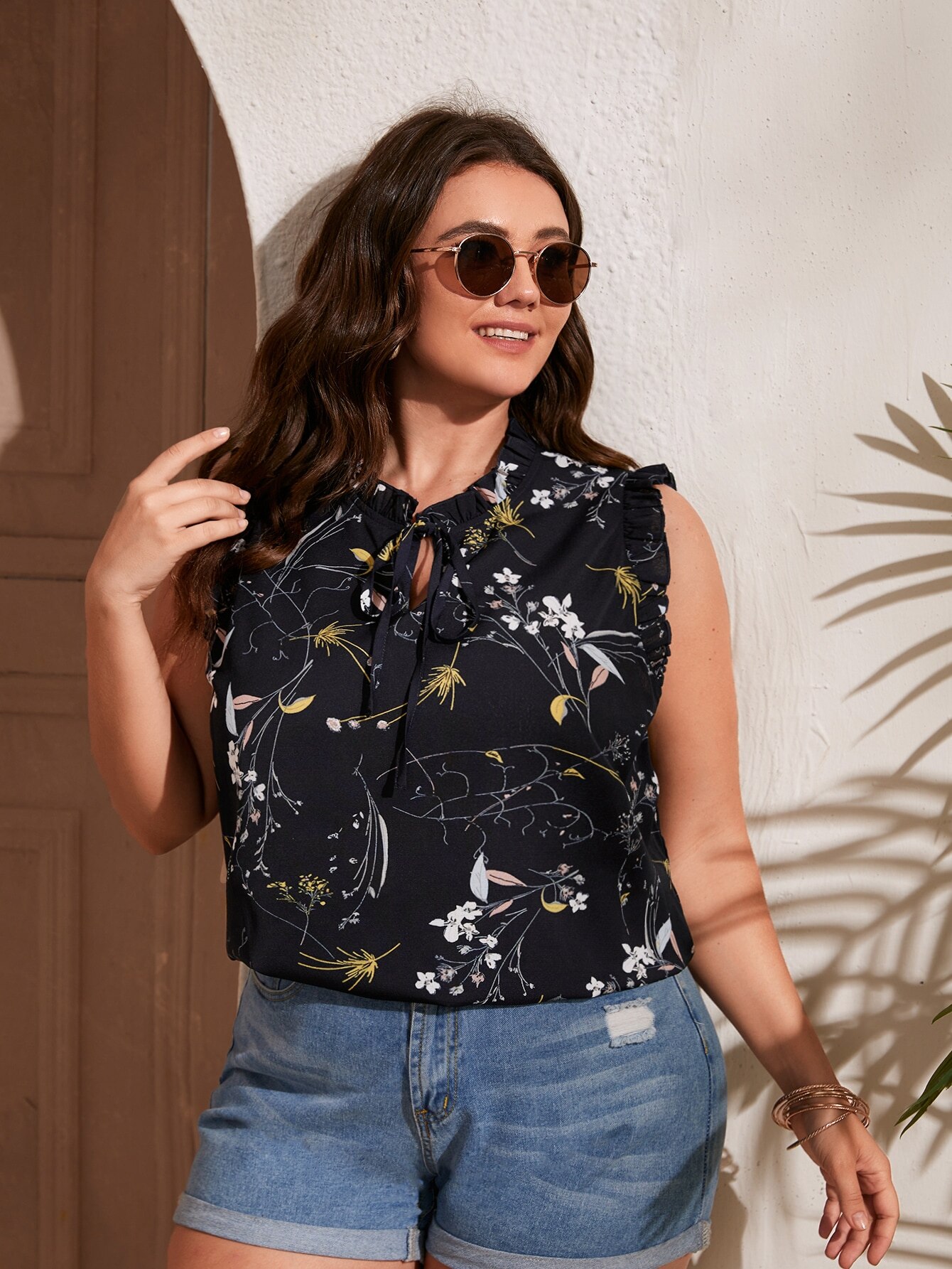 Plus Size Plants Print Top