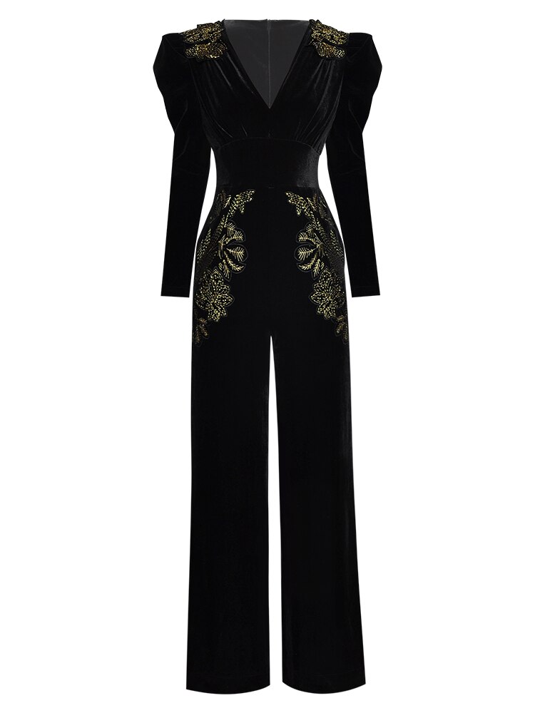 Women's Golden Emroidery Jumpsuit