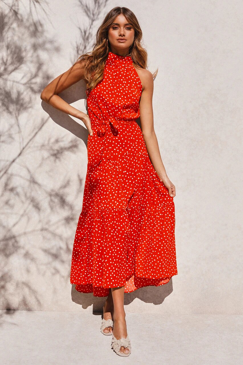 Women's Polka Dot Halter Dress