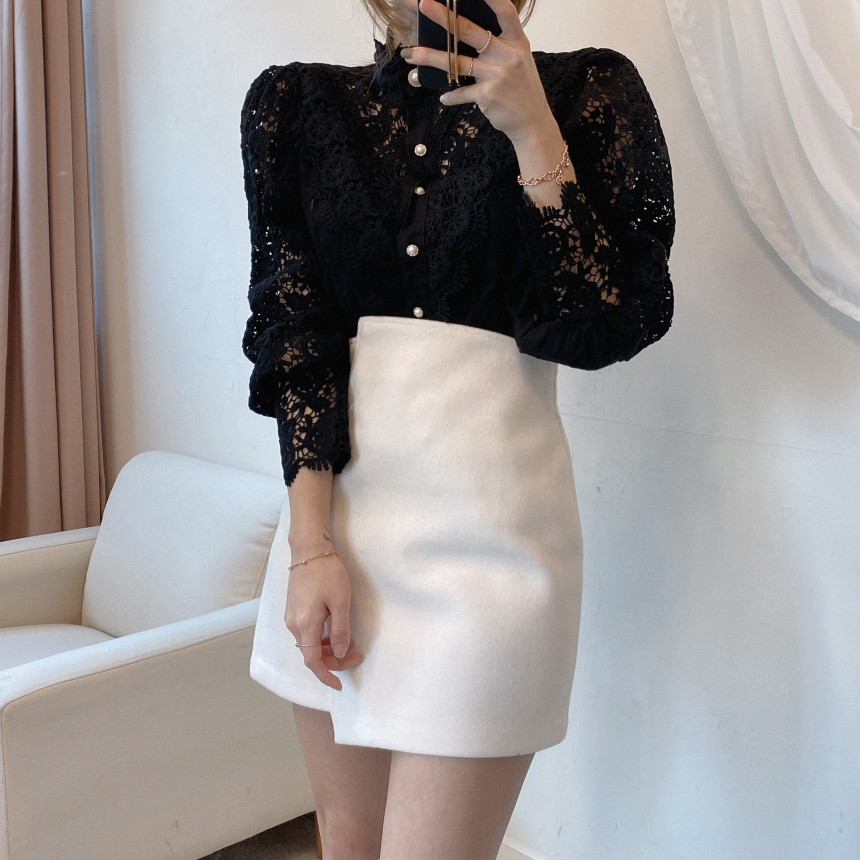 Women's Petal Sleeve Stand Collar Blouse