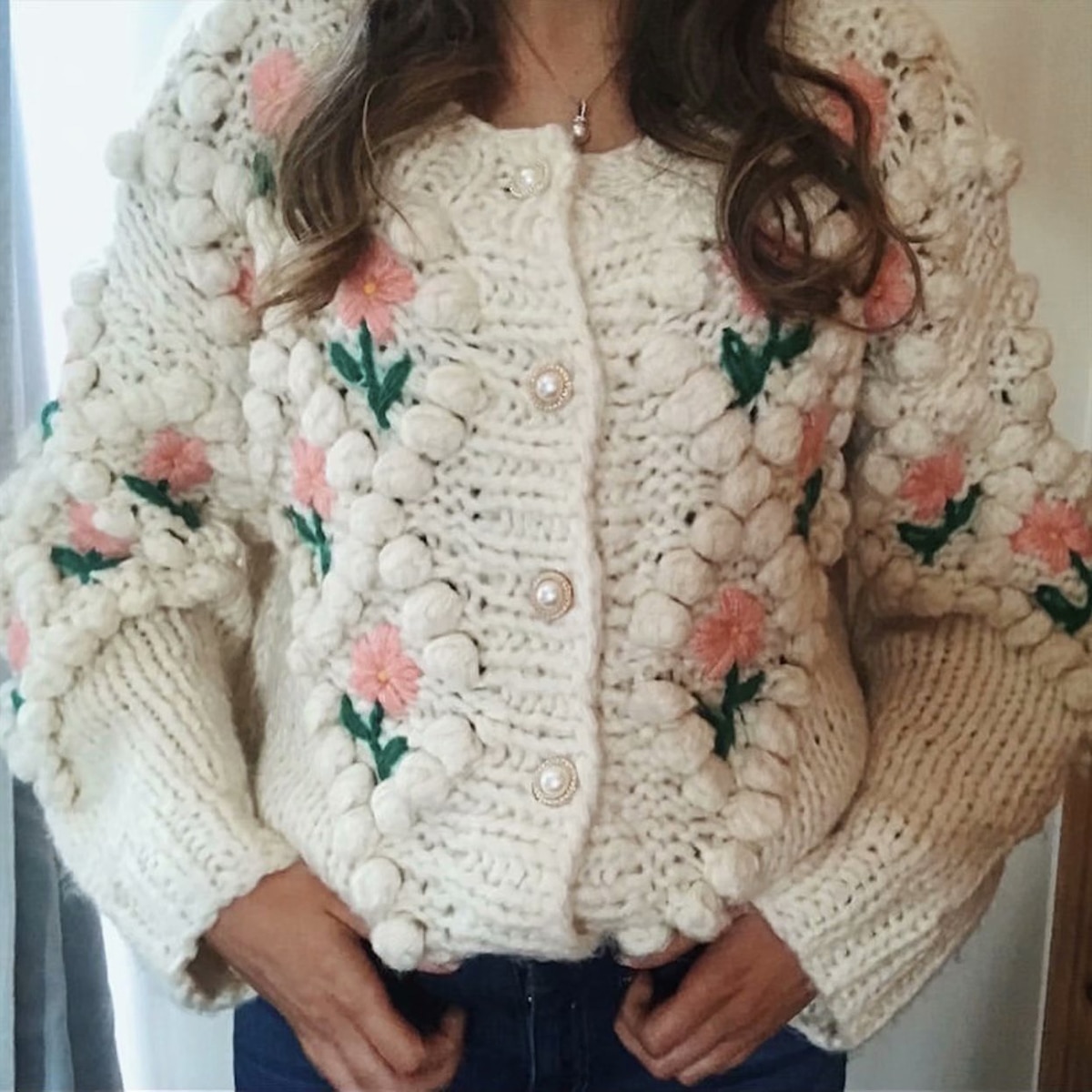 Floral Knitted Women's Cardigan