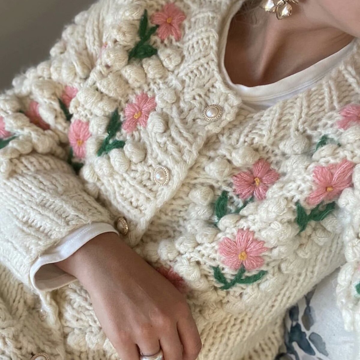 Floral Knitted Women's Cardigan