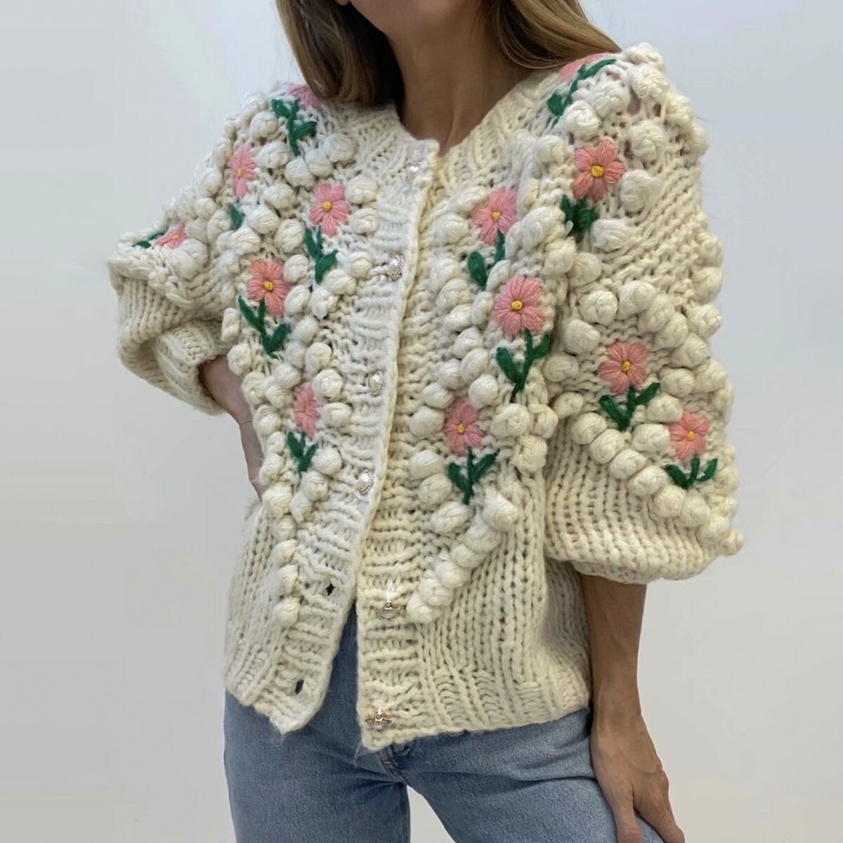 Floral Knitted Women's Cardigan