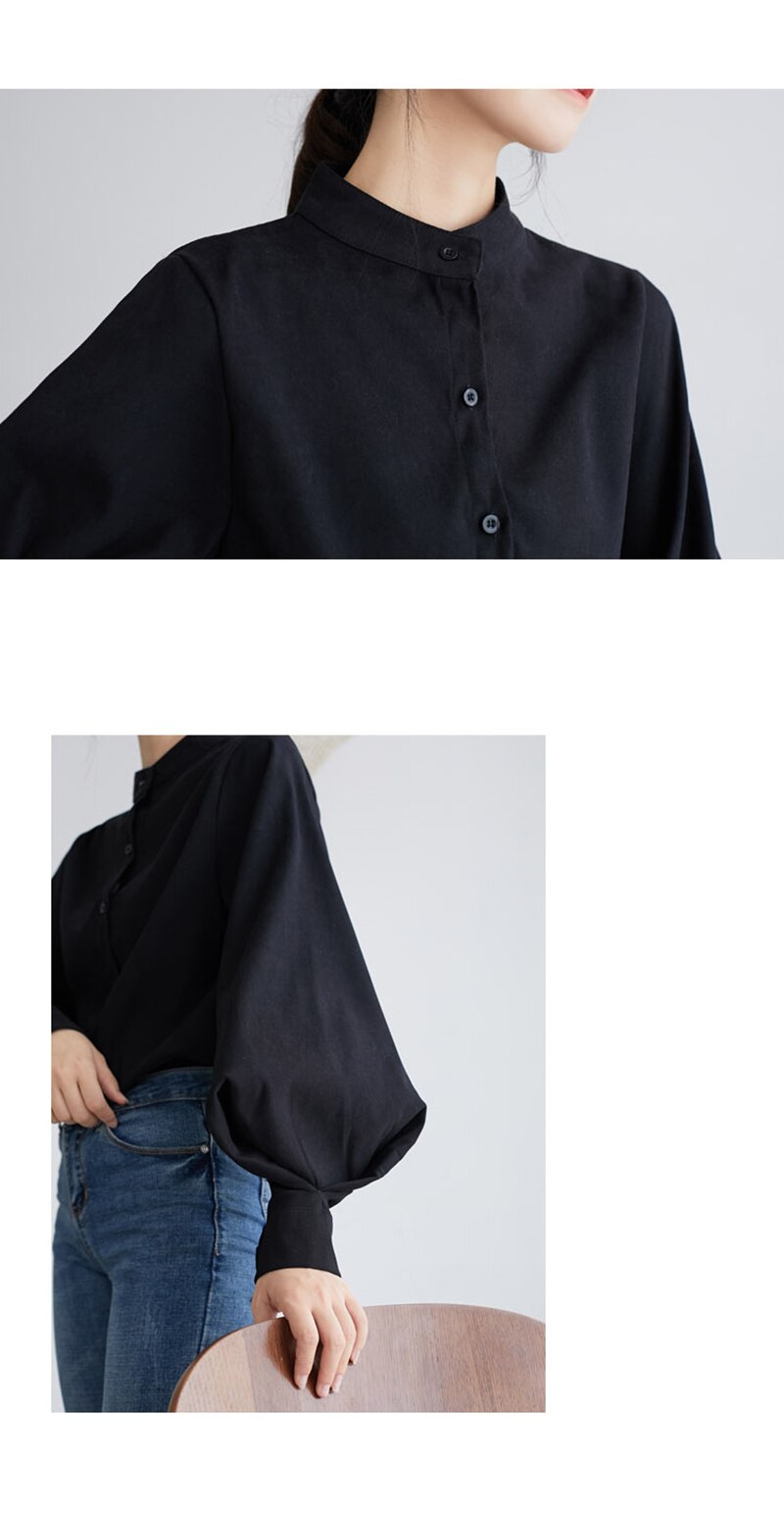 Mandarin Collar Lantern Sleeve Blouse for Women