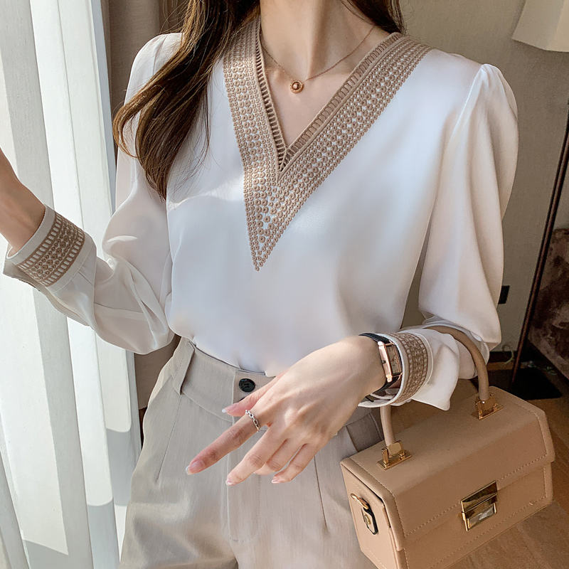 Women's White Long Sleeve Summer Blouse