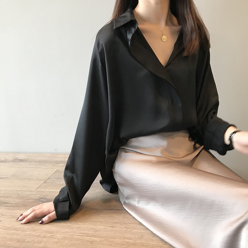 Women's Long Sleeved Satin Blouse