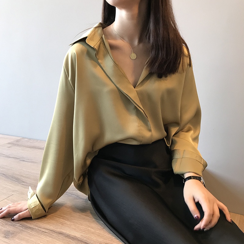 Women's Long Sleeved Satin Blouse