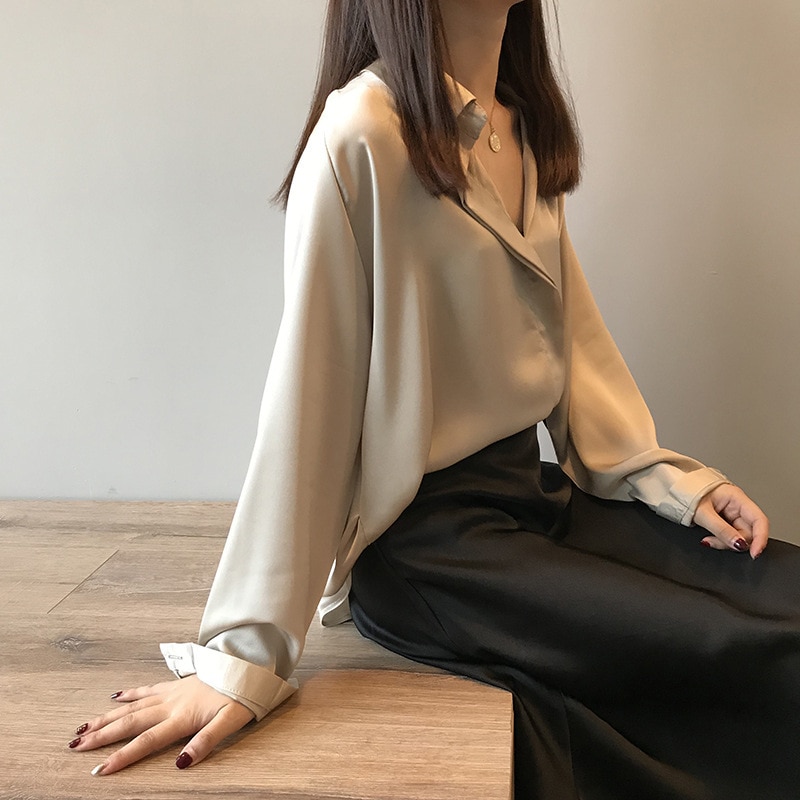 Women's Long Sleeved Satin Blouse