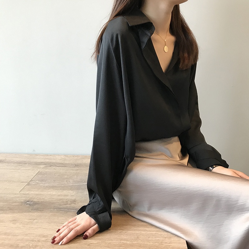 Women's Long Sleeved Satin Blouse