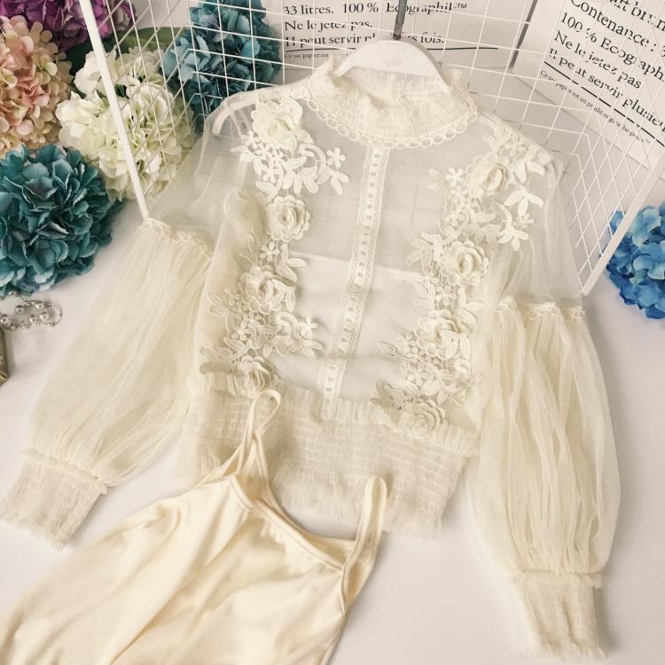 Women's Spring Blossom Sheer Lace Blouse