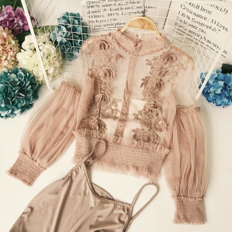 Women's Spring Blossom Sheer Lace Blouse