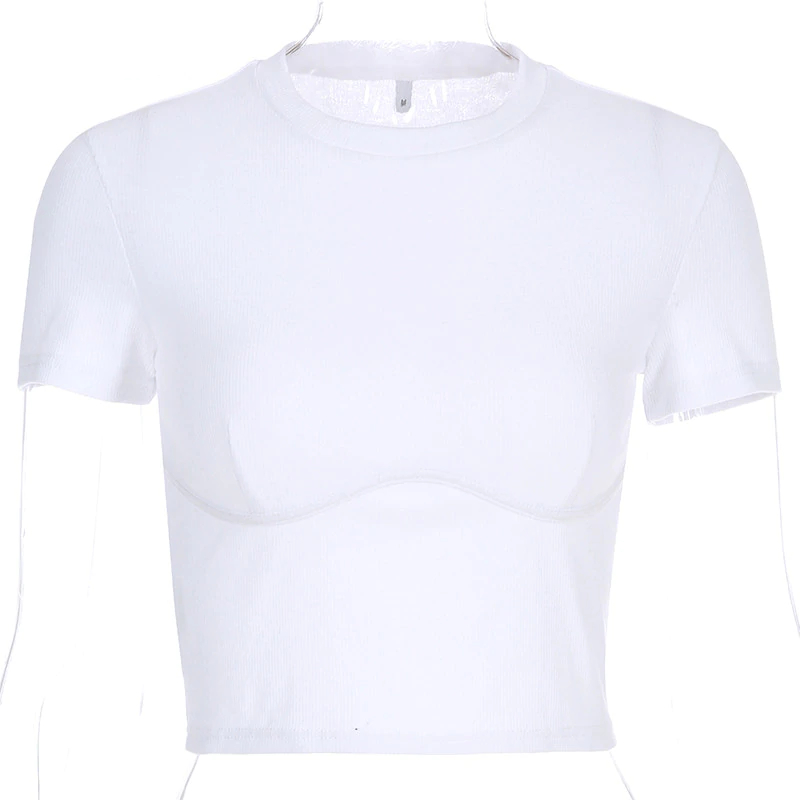 Women's White Crop Top with Breast Support