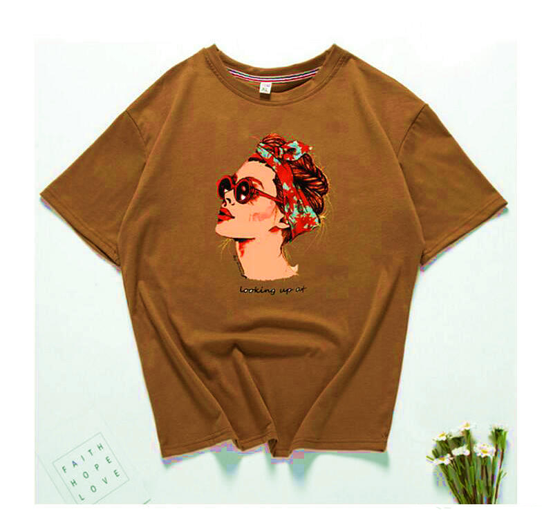 Pin-Up Style Printed Cotton T-Shirt for Women