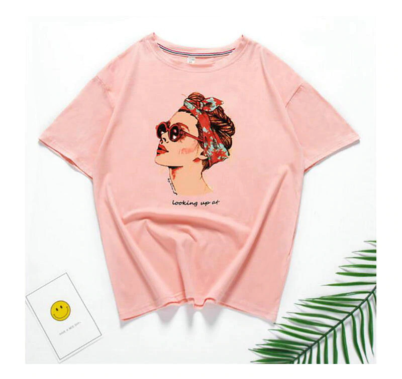 Pin-Up Style Printed Cotton T-Shirt for Women