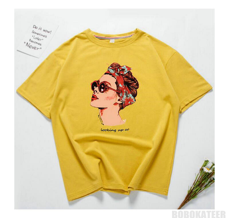 Pin-Up Style Printed Cotton T-Shirt for Women