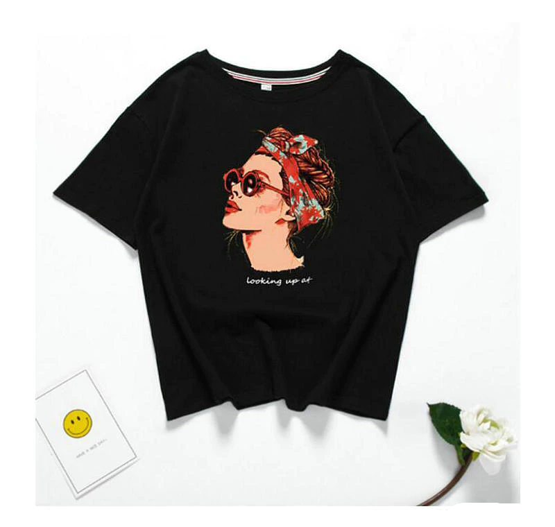 Pin-Up Style Printed Cotton T-Shirt for Women