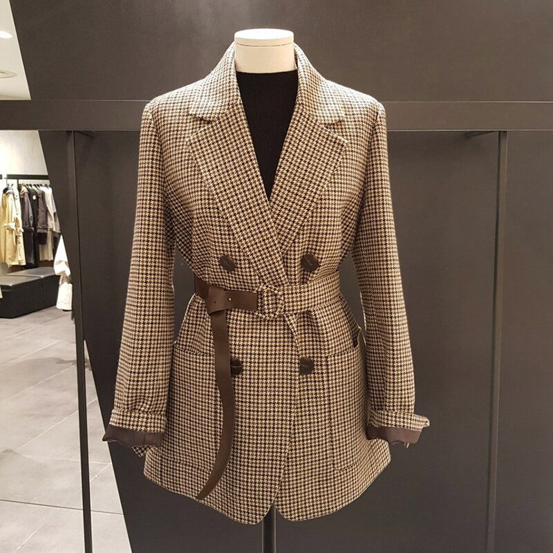 Plaid Women's Blazer with Belt