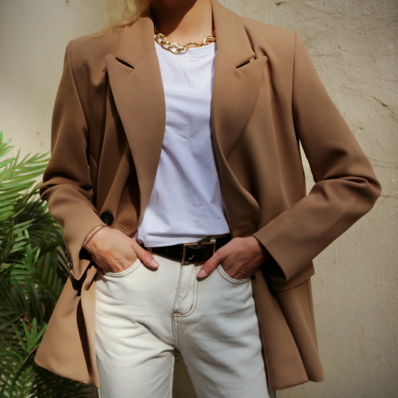 Women's Camel Color Double Breasted Blazer