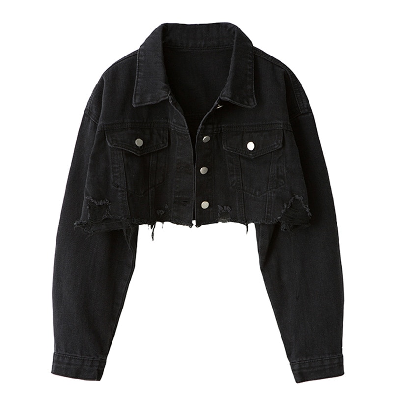 Cropped Women's Denim Jacket in Black