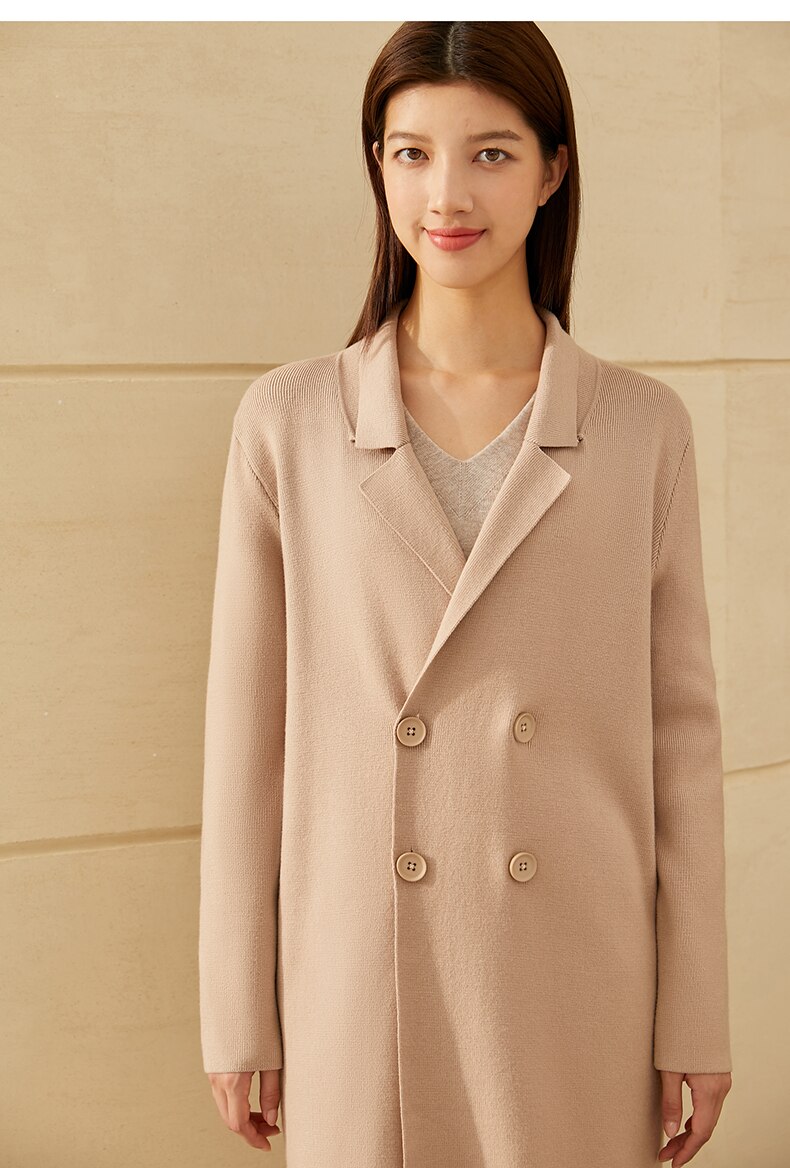 Women's Solid Color Double Breasted Coat