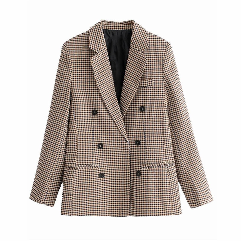 Brown Women's Jacket in Plaid Print