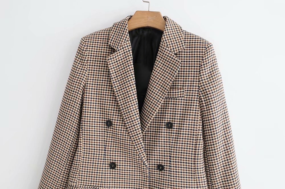 Brown Women's Jacket in Plaid Print