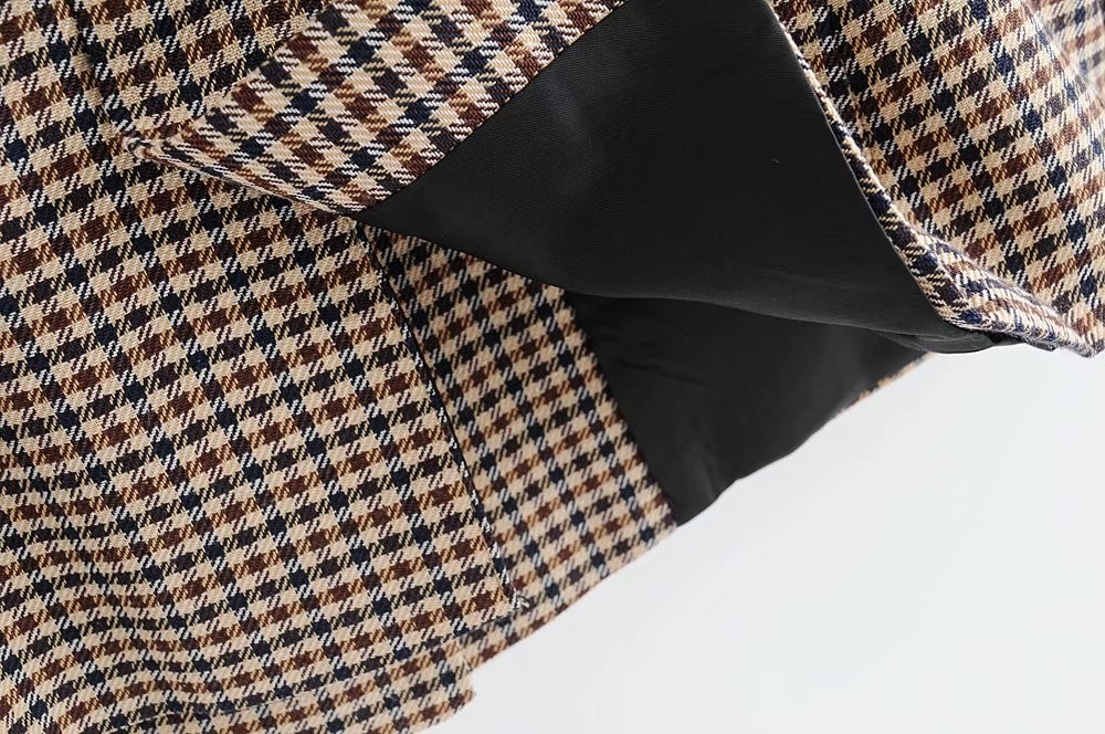 Brown Women's Jacket in Plaid Print