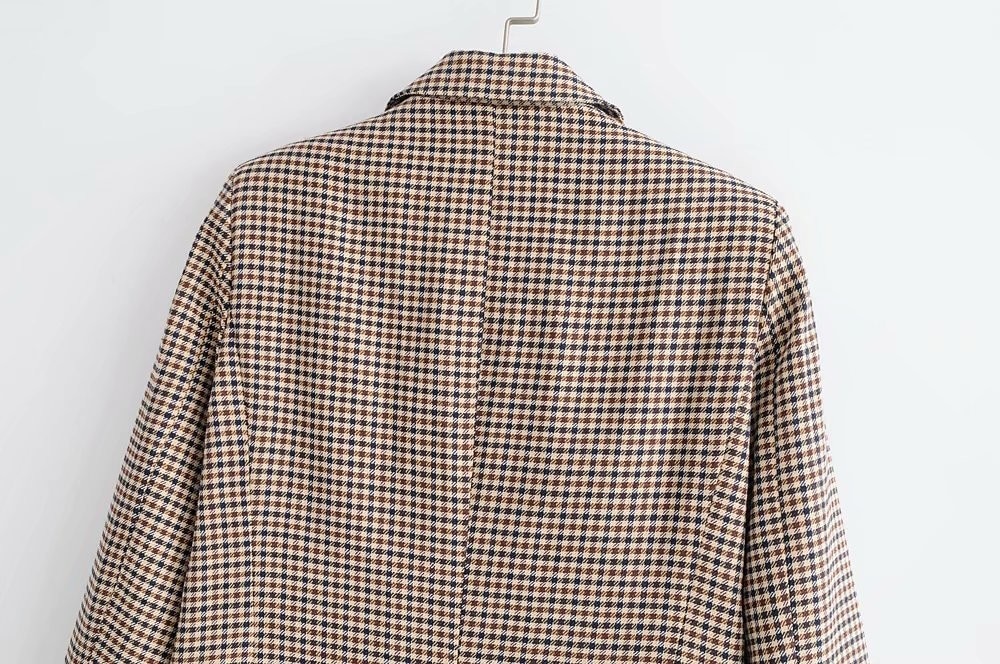 Brown Women's Jacket in Plaid Print