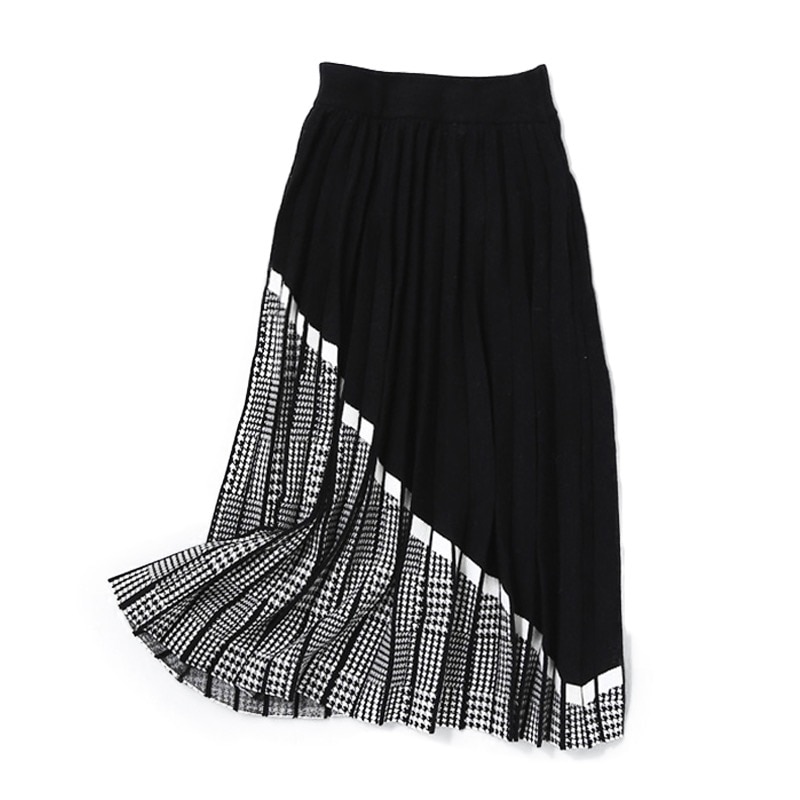 Women's Houndstooth Pleated Midi Skirt