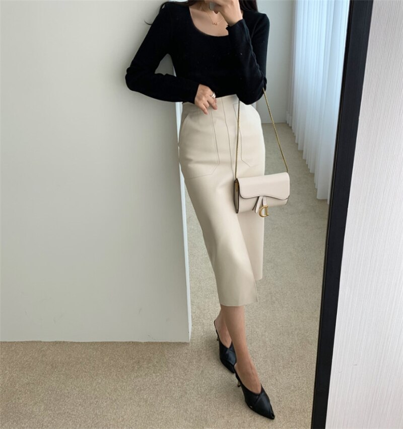 Women's PU Leather Pencil Skirt