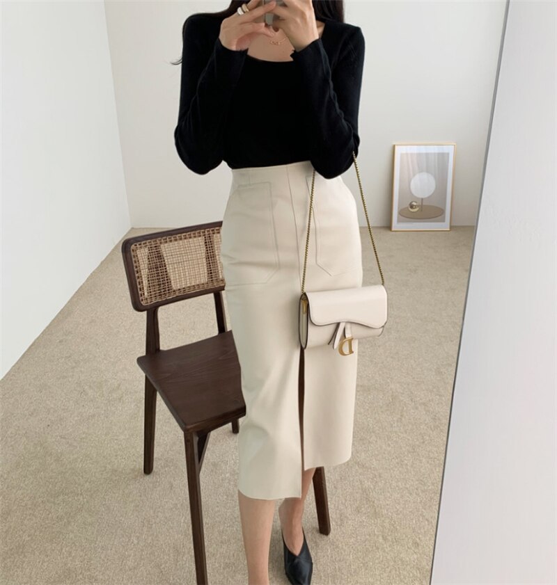 Women's PU Leather Pencil Skirt