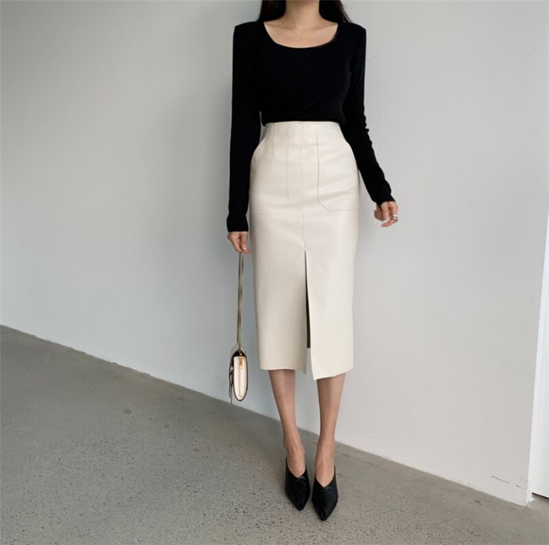 Women's PU Leather Pencil Skirt