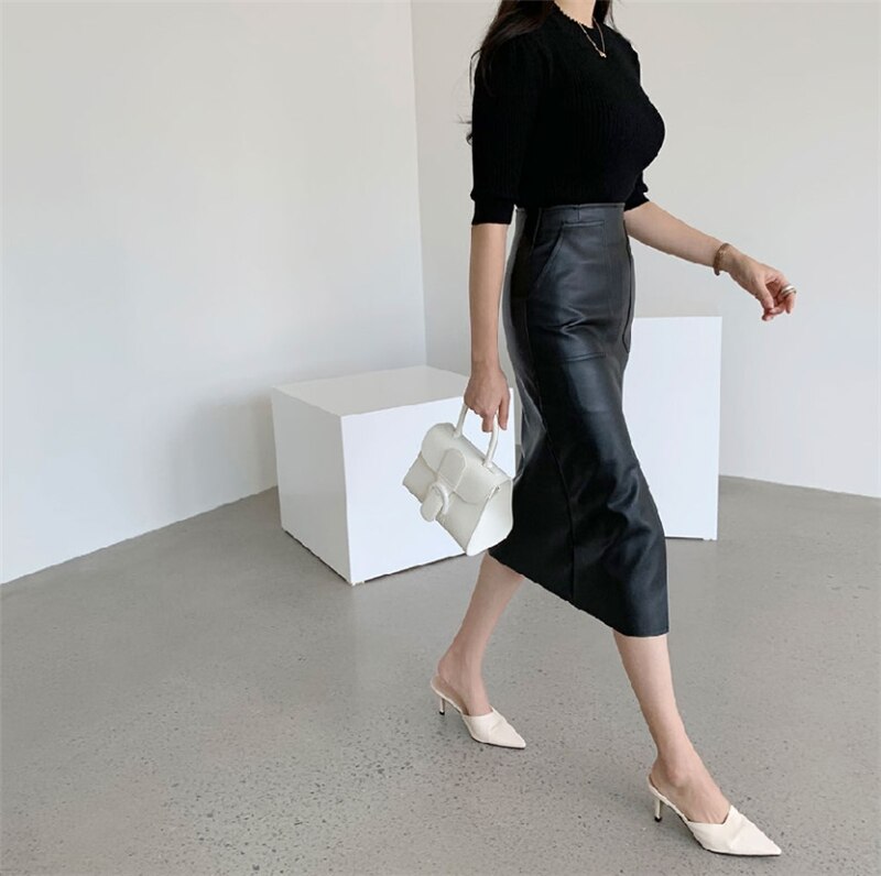 Women's PU Leather Pencil Skirt