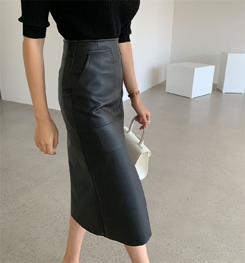 Women's PU Leather Pencil Skirt