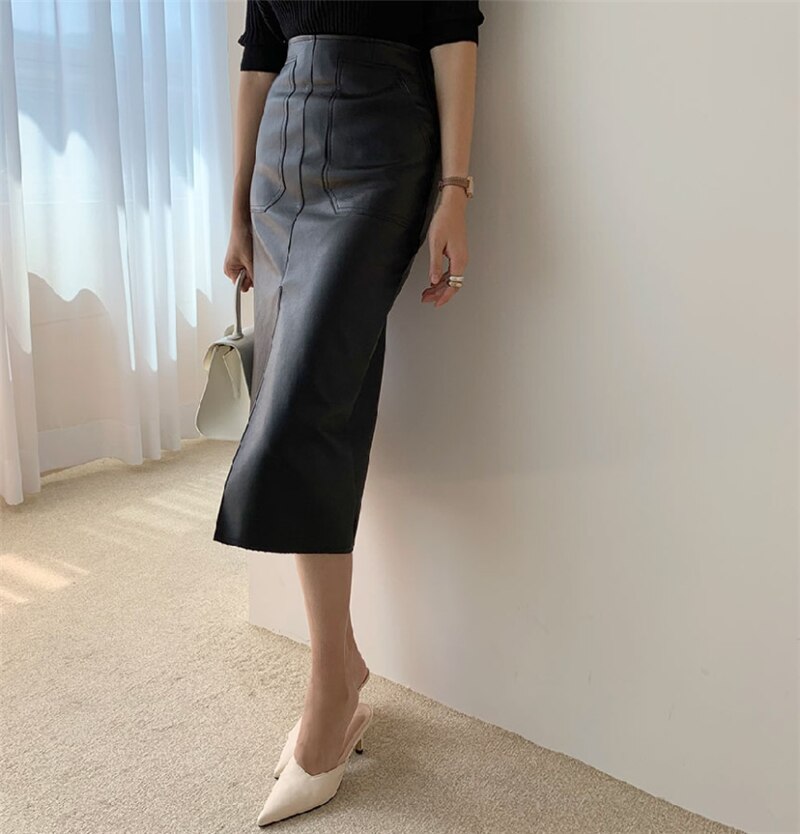 Women's PU Leather Pencil Skirt