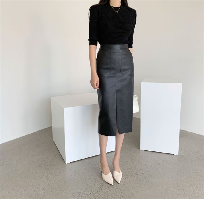 Women's PU Leather Pencil Skirt