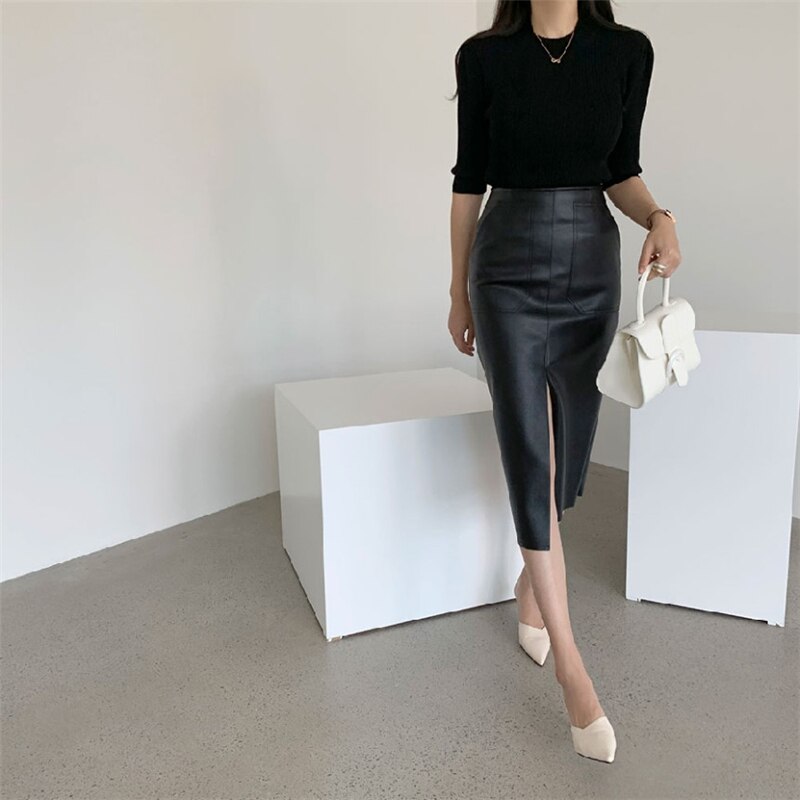 Women's PU Leather Pencil Skirt