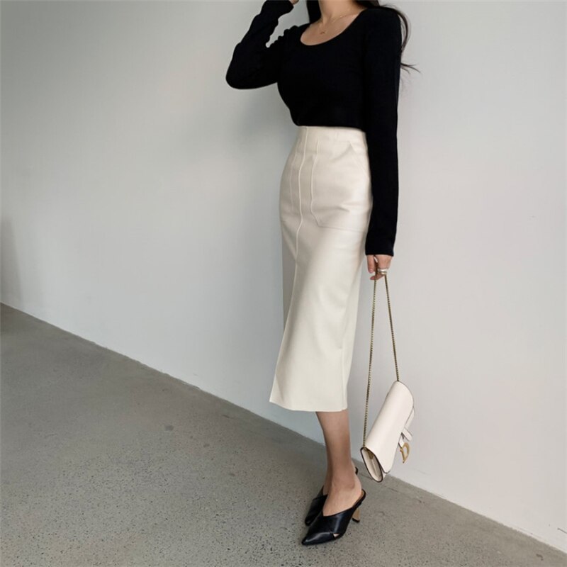 Women's PU Leather Pencil Skirt