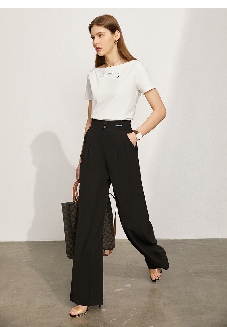 Women's Offical Solid High Waist Loose Trousers