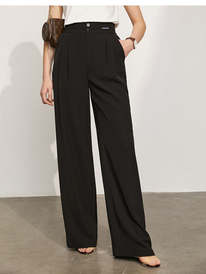 Women's Offical Solid High Waist Loose Trousers