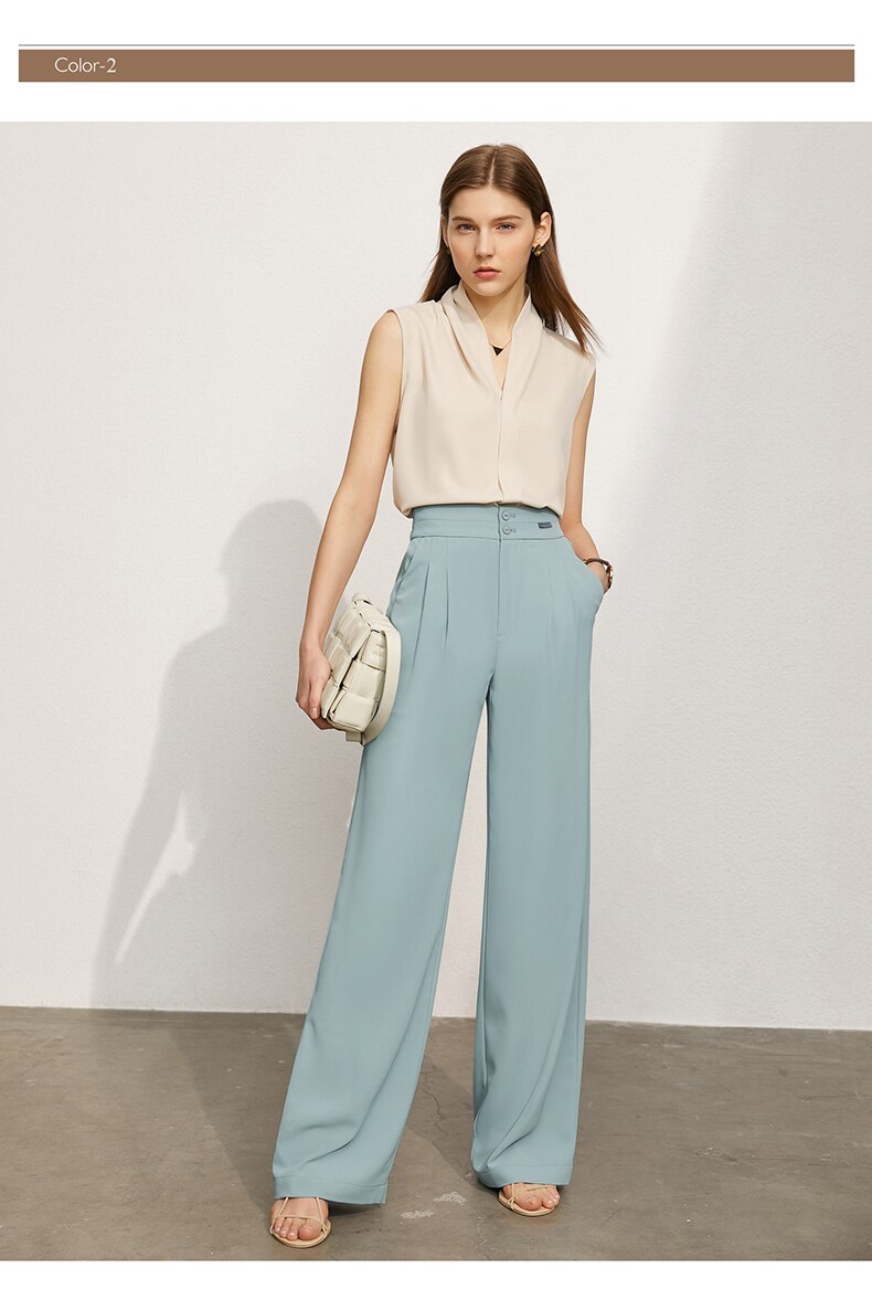 Women's Offical Solid High Waist Loose Trousers