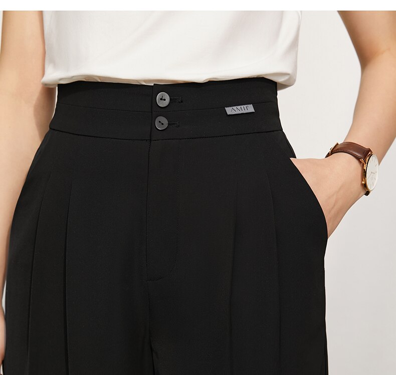 Women's Offical Solid High Waist Loose Trousers