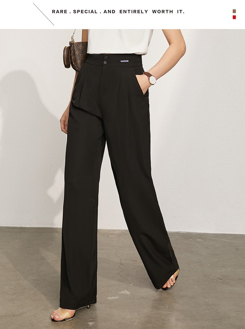 Women's Offical Solid High Waist Loose Trousers