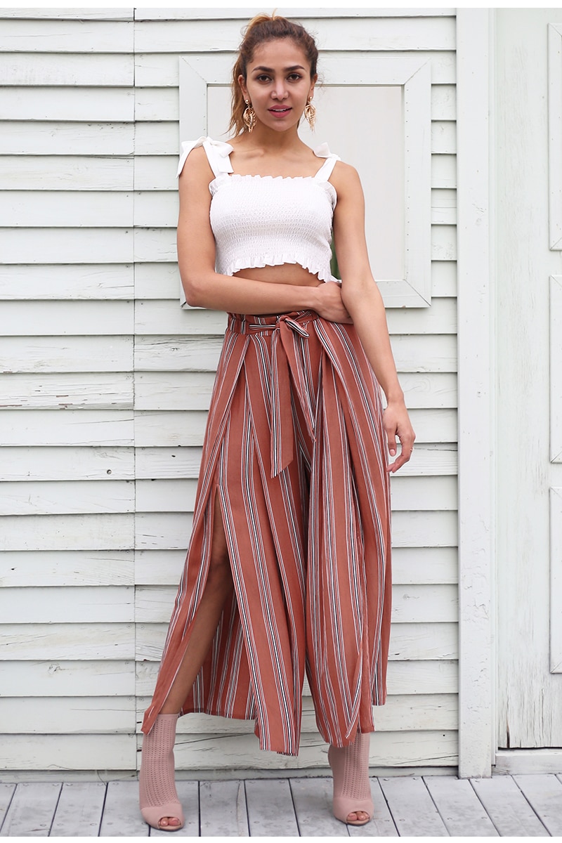 Women's High Waist Loose Striped Pants