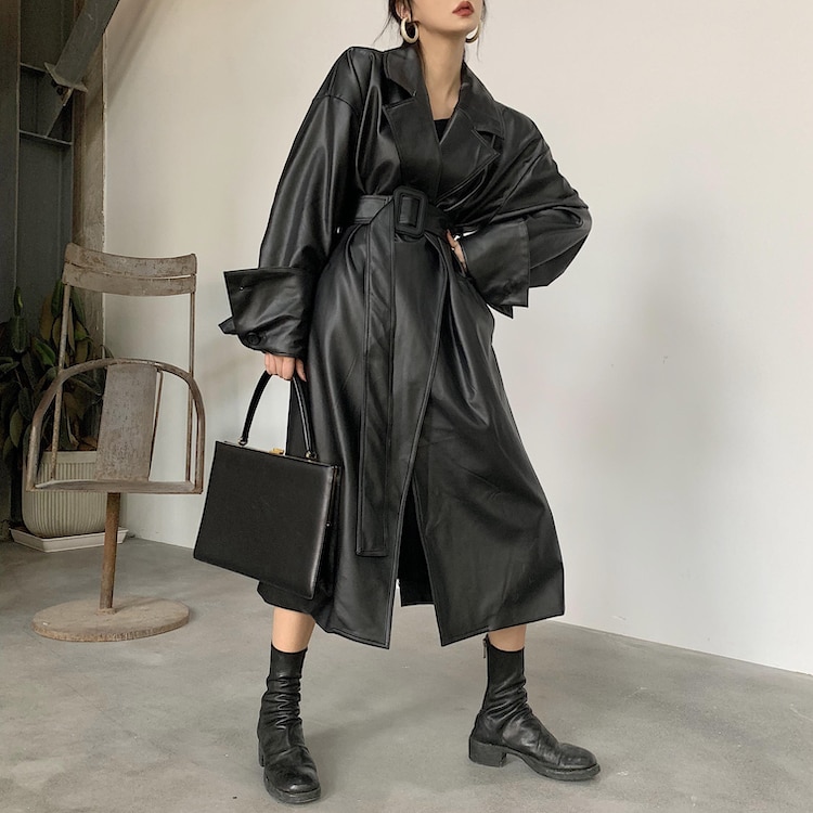 Women's Leather Long Oversized Trench