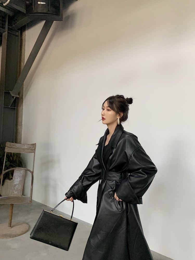 Women's Leather Long Oversized Trench