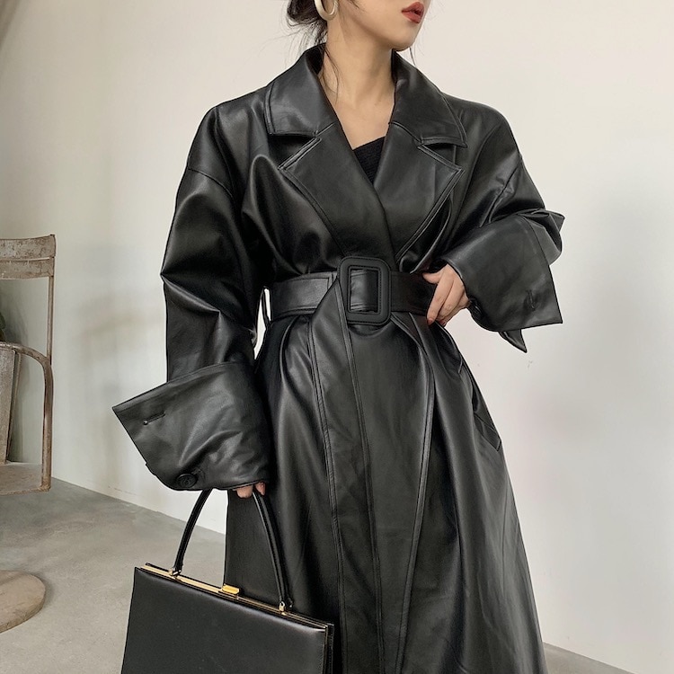 Women's Leather Long Oversized Trench