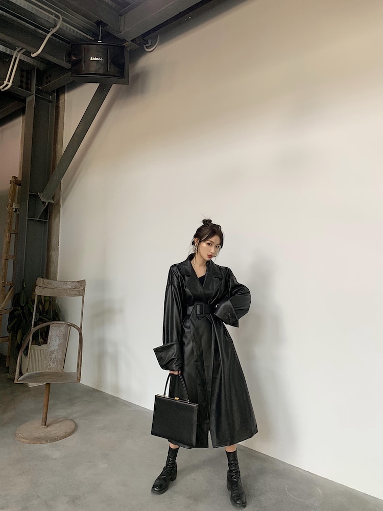 Women's Leather Long Oversized Trench