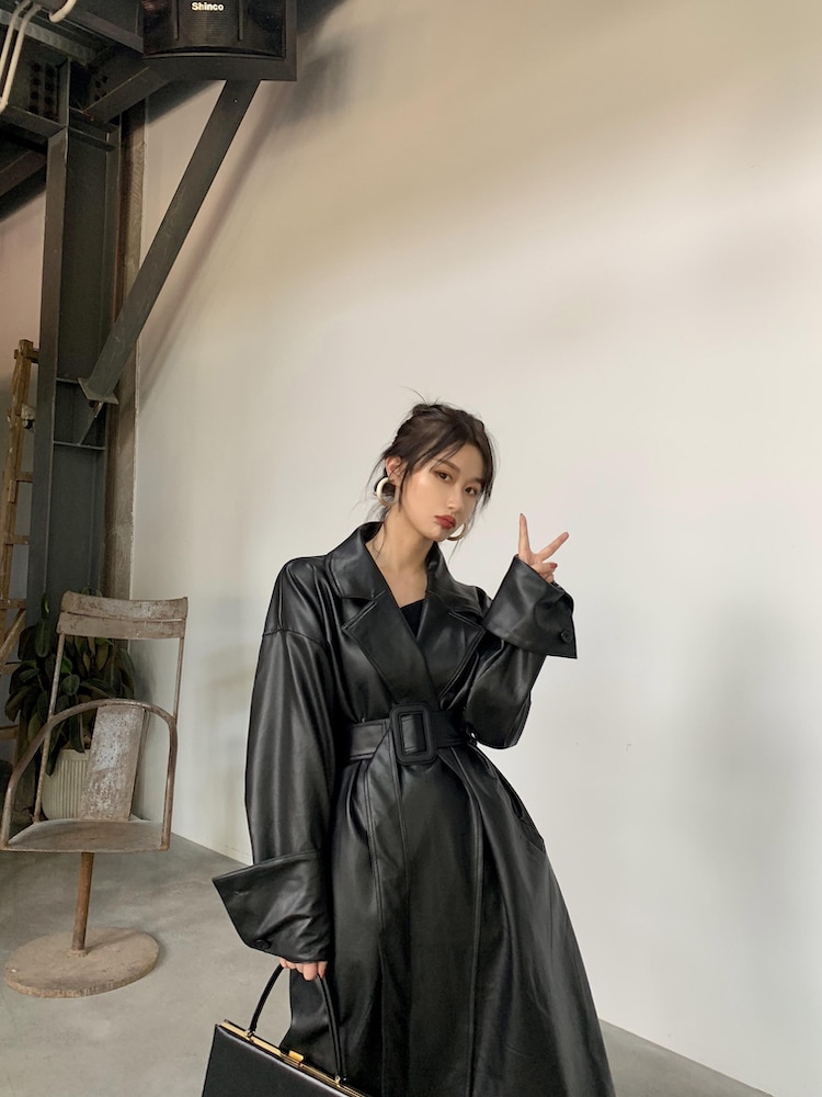 Women's Leather Long Oversized Trench